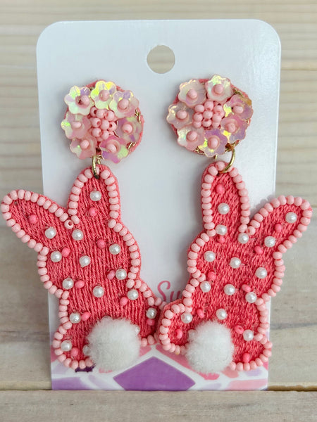 Easter Bunny Beaded Earrings - Pink