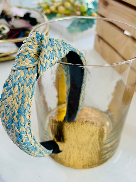 Straw Knotted Headband  - Blue