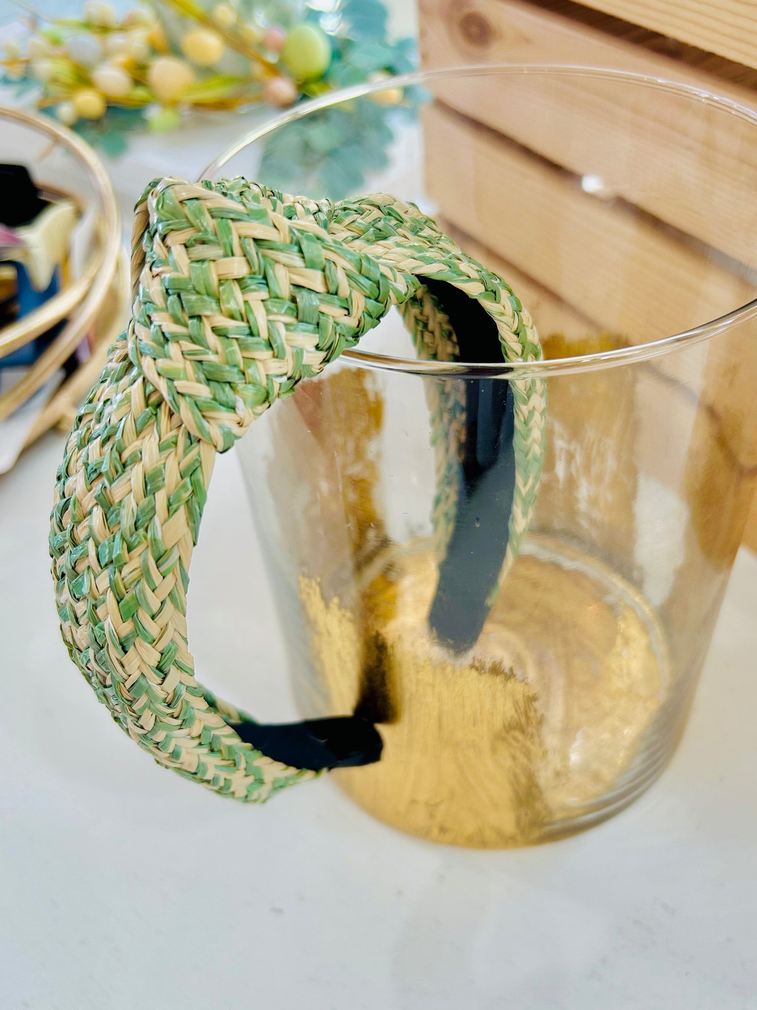 Straw Knotted Headband  - Green