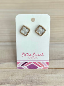 Clover Shaped Stud Earrings - White