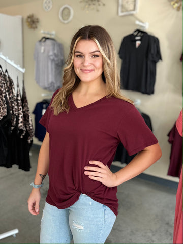 Basic V-Neck Tee - Burgundy