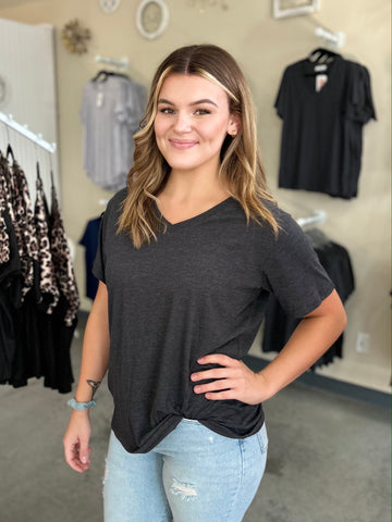 Basic V-Neck Tee - Charcoal