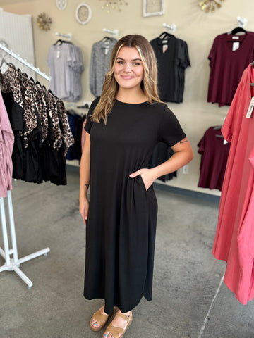 Basic T-Shirt Midi Dress - Black