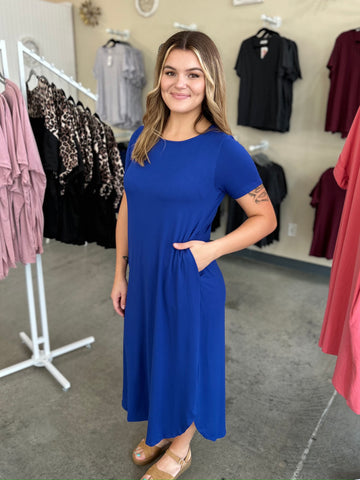 Basic T-Shirt Midi Dress - Royal Blue