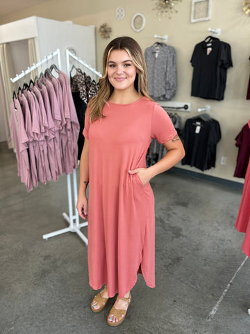 Basic T-Shirt Midi Dress - Marsala