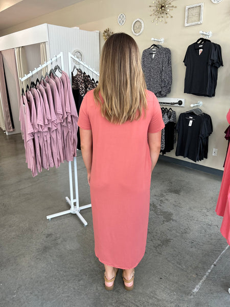 Basic T-Shirt Midi Dress - Marsala