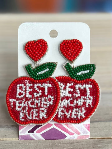 Best Teacher Ever Apple Beaded Earrings