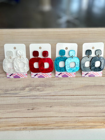 Square Marbled Resin Drop Earrings
