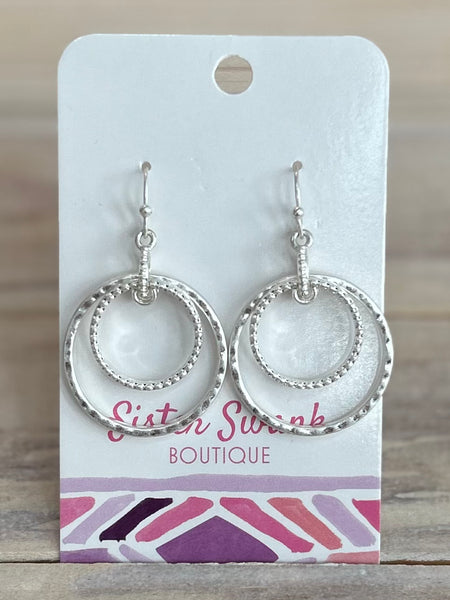 Hammered Metal Nesting Dangle Earrings - Silver