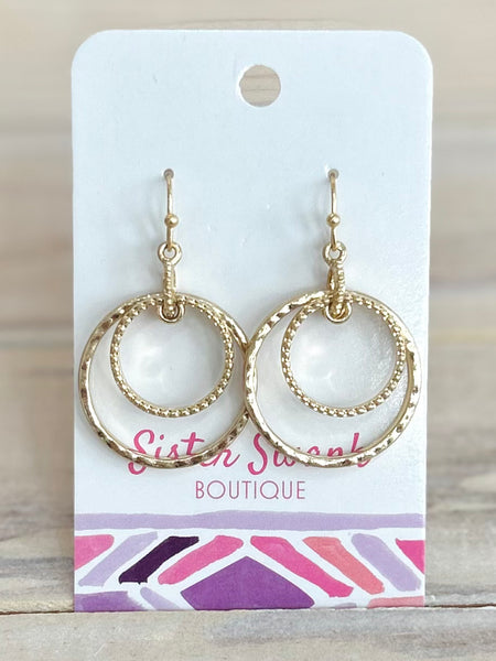 Hammered Metal Nesting Dangle Earrings - Gold