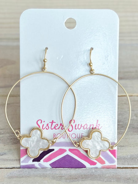 Clover Drop Earrings - White