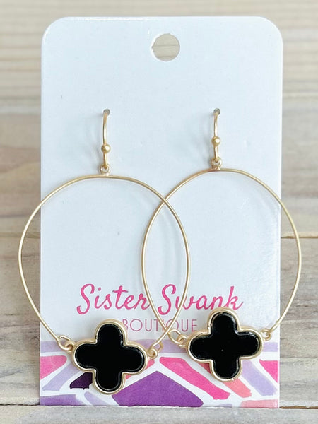 Clover Drop Earrings - Black