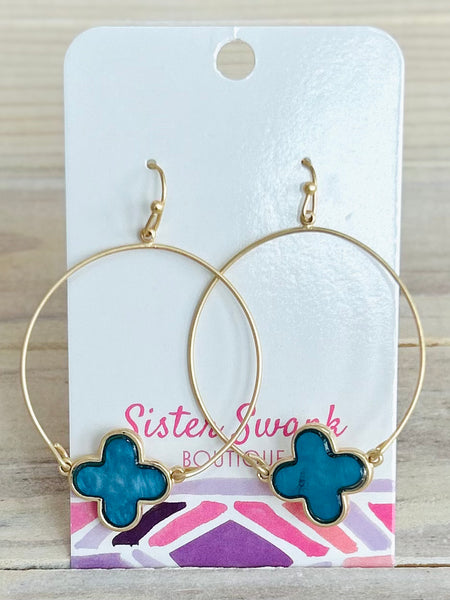 Clover Drop Earrings - Blue