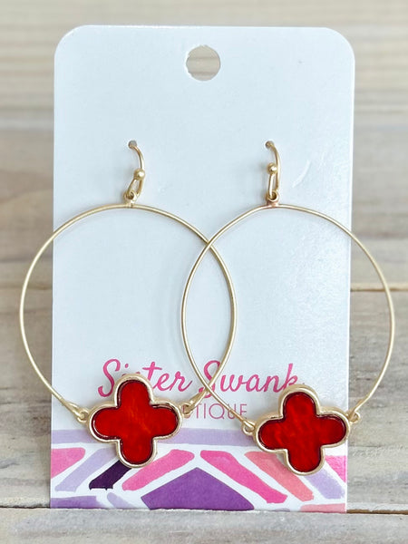 Clover Drop Earrings - Red