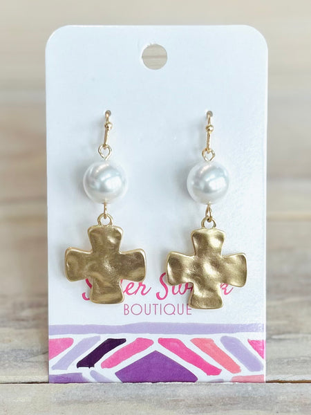 Cross Drop Earrings - Gold