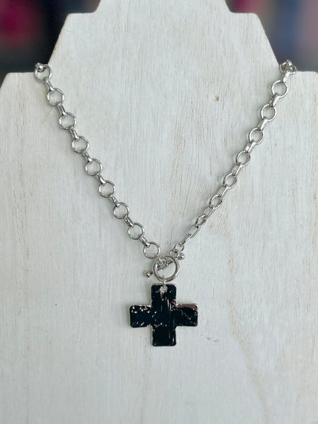 Modern Cross Toggle Chain Necklace - Silver