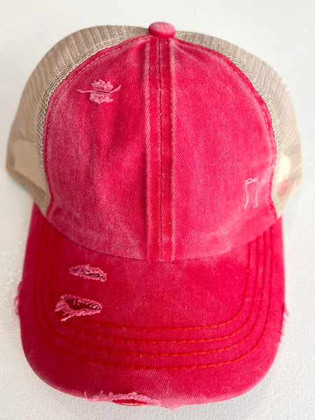 Distressed CC Baseball Cap - Red