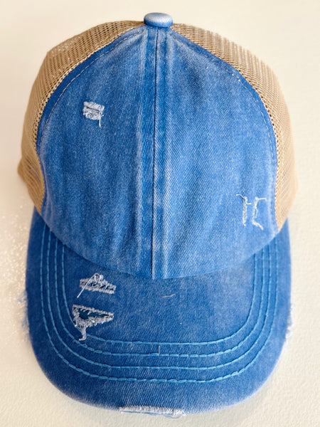 Distressed CC Baseball Cap - Blue