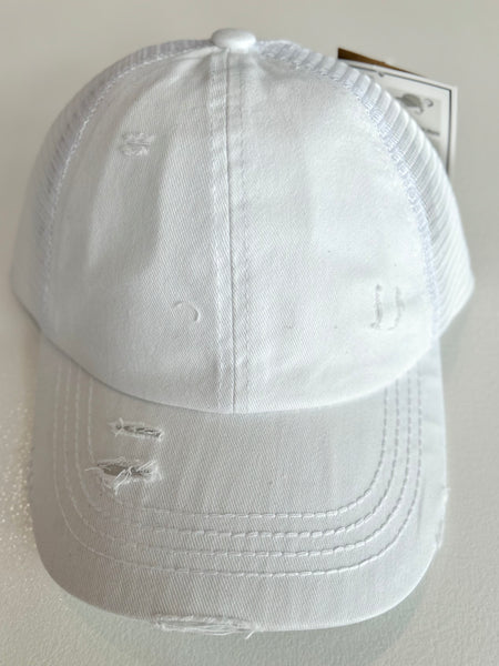 Distressed CC Baseball Cap - White