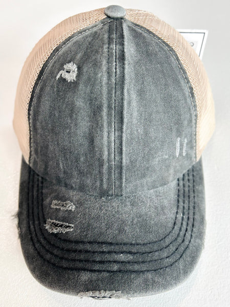Distressed CC Baseball Cap - Black