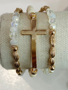 Metal Cross Bracelet Set - White