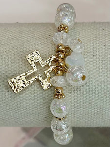 Cross Charm Beaded Stretch Bracelet