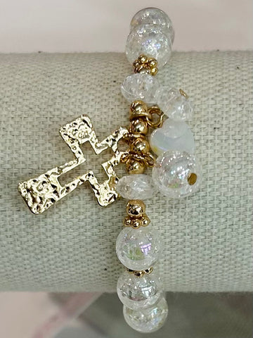 Cross Charm Beaded Stretch Bracelet