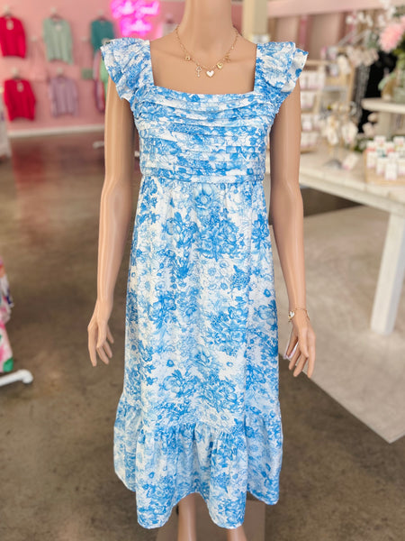 Sweetest Dreams Floral Midi Dress - Blue