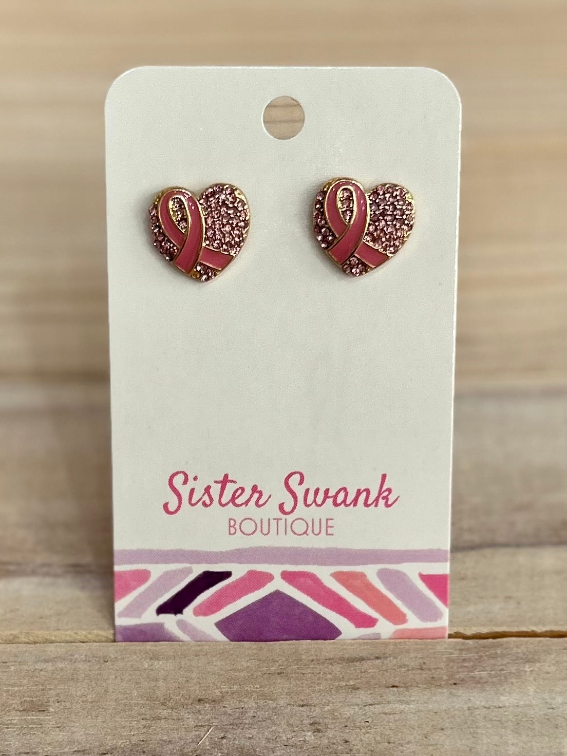 Breast Cancer Ribbon Heart Studs