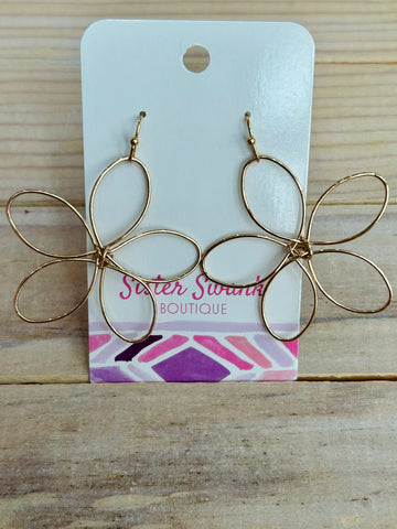 Twisted Metal Flower Shaped Earrings - Gold