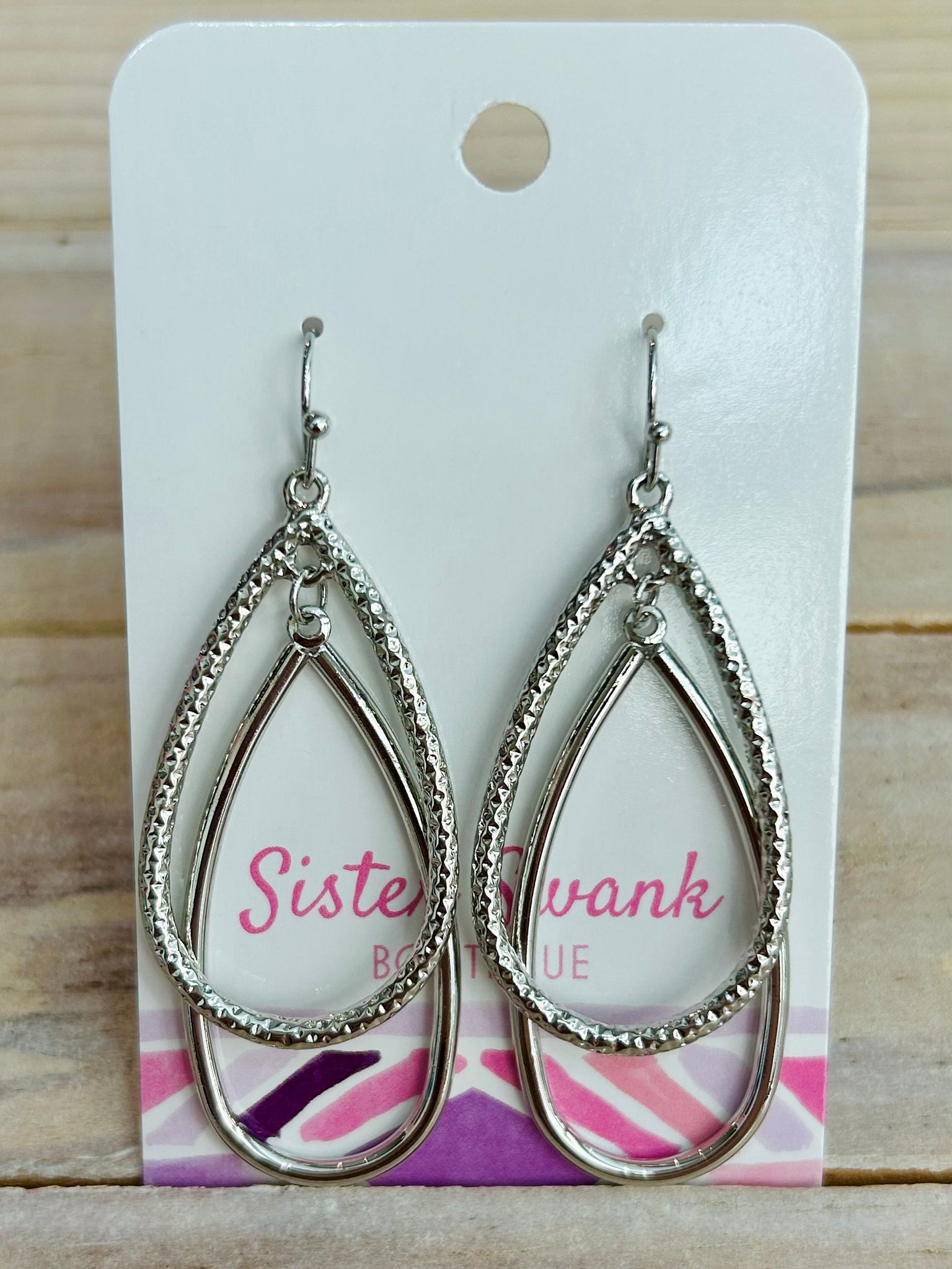 Textured Nesting Teardrop Earrings - Silver