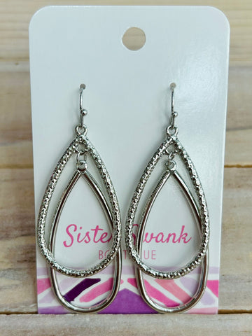Textured Nesting Teardrop Earrings - Silver