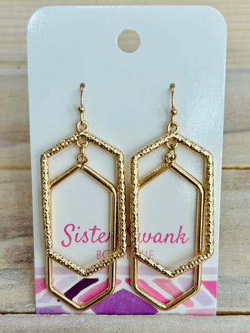 Textured Nesting Hexagon Earrings - Gold