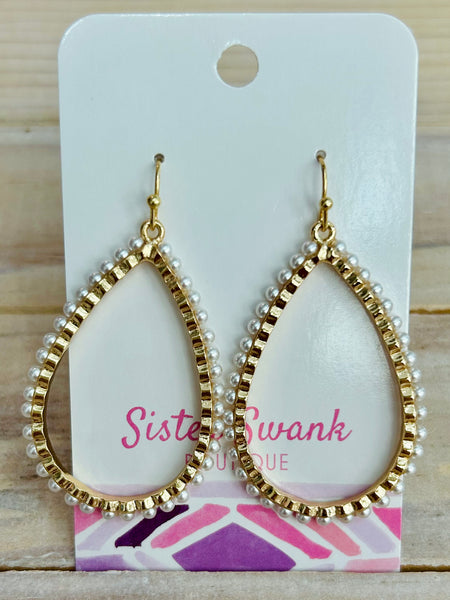 Pearl Beaded Teardrop Earrings - Gold