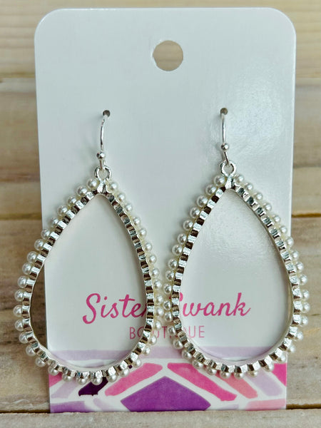 Pearl Beaded Teardrop Earrings - Silver