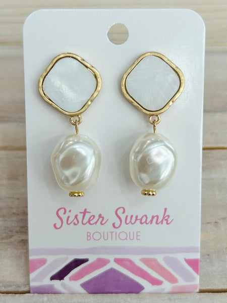 Linked Pearl Drop Earrings - Gold