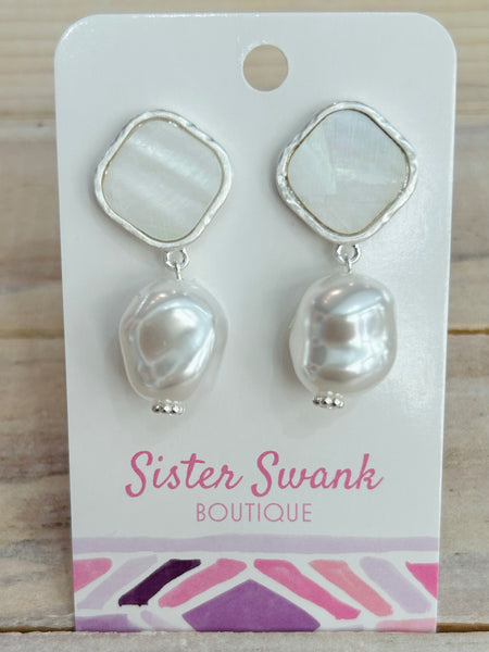 Linked Pearl Drop Earrings - Silver