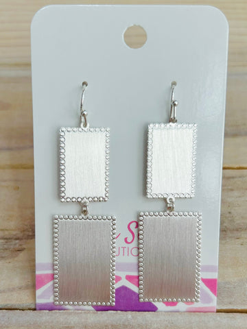 Linked Rectangles Drop Earrings - Silver