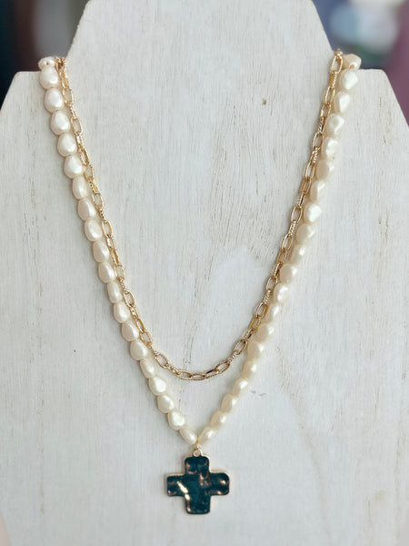 Baroque Cross Necklace - Gold