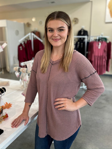 Solid Waffle Knit Top - Mauve