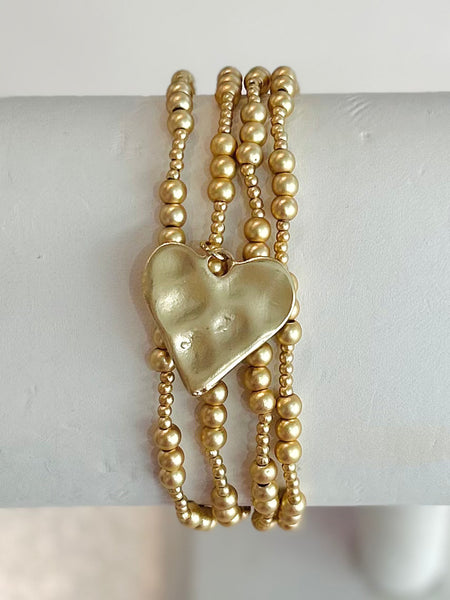 Hammered Heart Bracelet Set - Gold