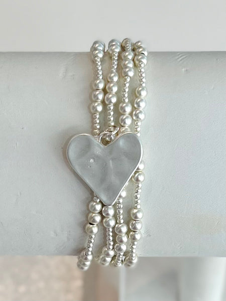 Hammered Heart Bracelet Set - Silver
