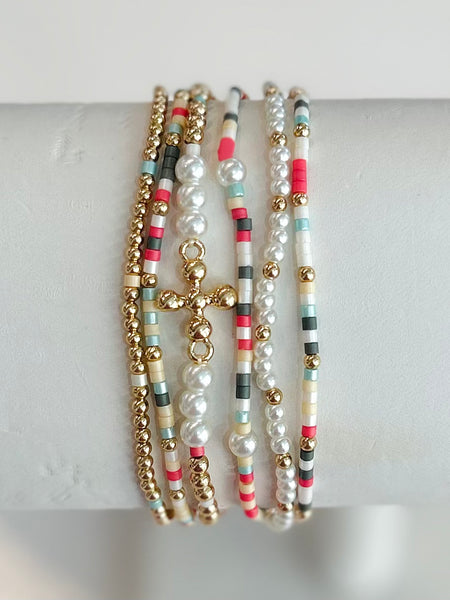 Faith Pearl Bracelet Stack - Multi