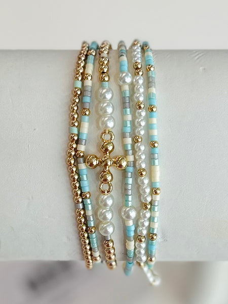 Faith Pearl Bracelet Stack - Turquoise