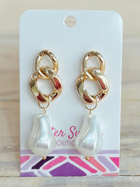 Poppy Pearl Drop Earrings - Gold
