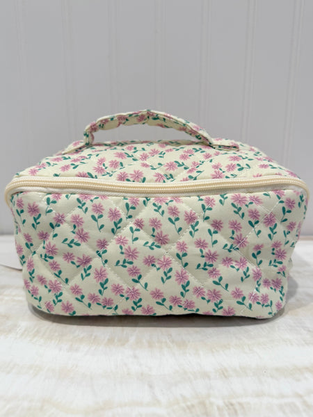 Quilted Print Makeup Bag - Flowers