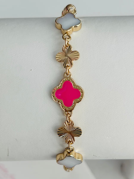 Clover Beaded Stretch Bracelet - Hot Pink