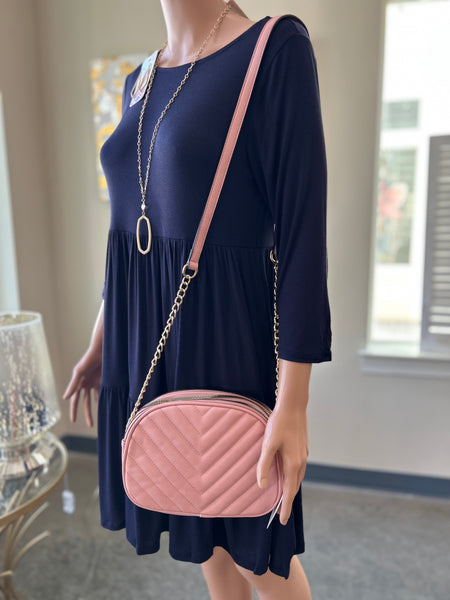 Round Quilted Crossbody Purse - Pink