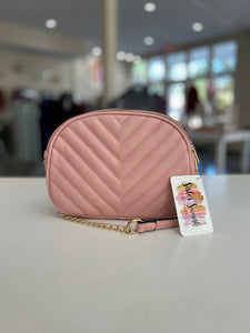 Round Quilted Crossbody Purse - Pink