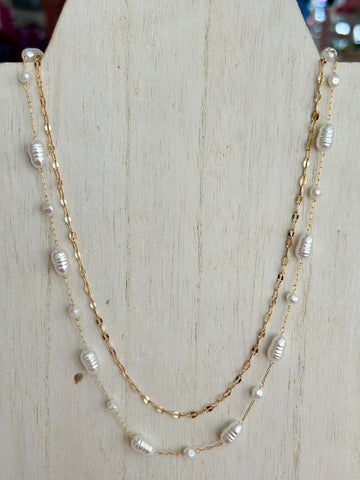 Layered Pearl Necklace - Gold